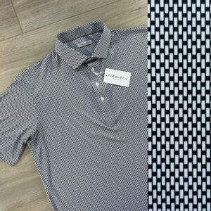 NWT Collars & Co Large Relaxed Black White Chain Link Dress Collar Polo Shirt